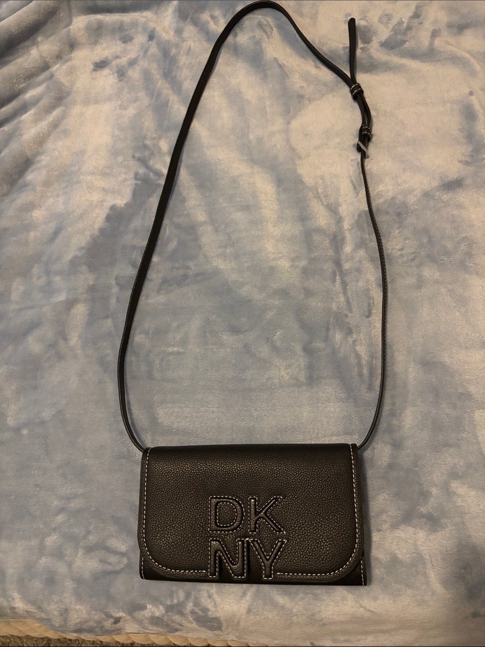 DKNY Black Pebbled Leather Crossbody with Embossed Logo